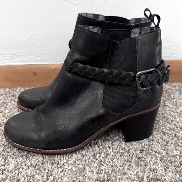 Sperry womans Liberty Chelsea boot heeled black leather braided detail Size 9.5 - Picture 1 of 6